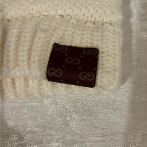 Cozy Cream Knit Beanie with up cycle patch ponytail beanie
